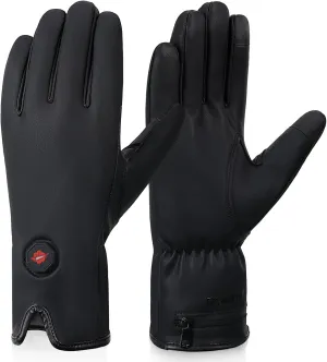 Dr.Warm Heated Gloves, Water Resistant Leather Gloves with Touchscreen, Rechargeable Battery Thermal Thin Gloves for Winter