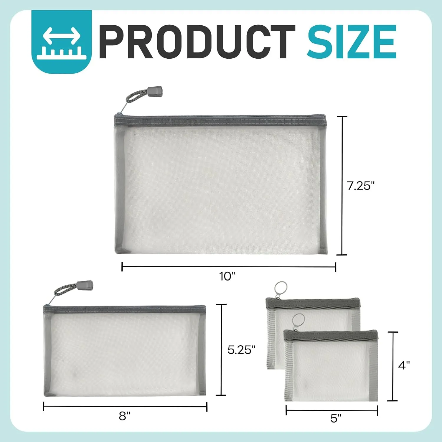 EASYFUN Mesh Zipper Bag Purse Organizer Makeup/Cosmetic Bag Travel Toiletry Bag Coin Pouch Daily Accessories （Grey）
