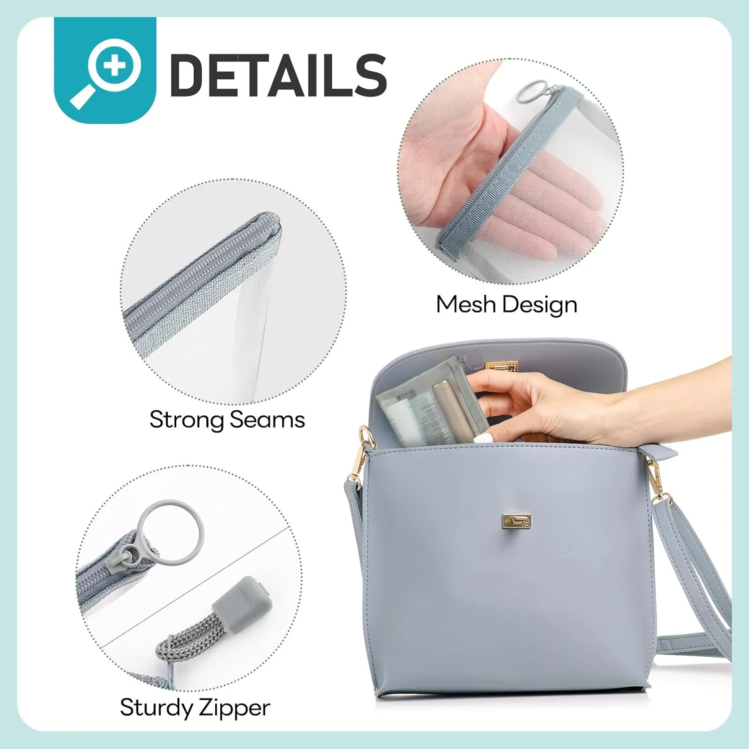 EASYFUN Mesh Zipper Bag Purse Organizer Makeup/Cosmetic Bag Travel Toiletry Bag Coin Pouch Daily Accessories （Grey）