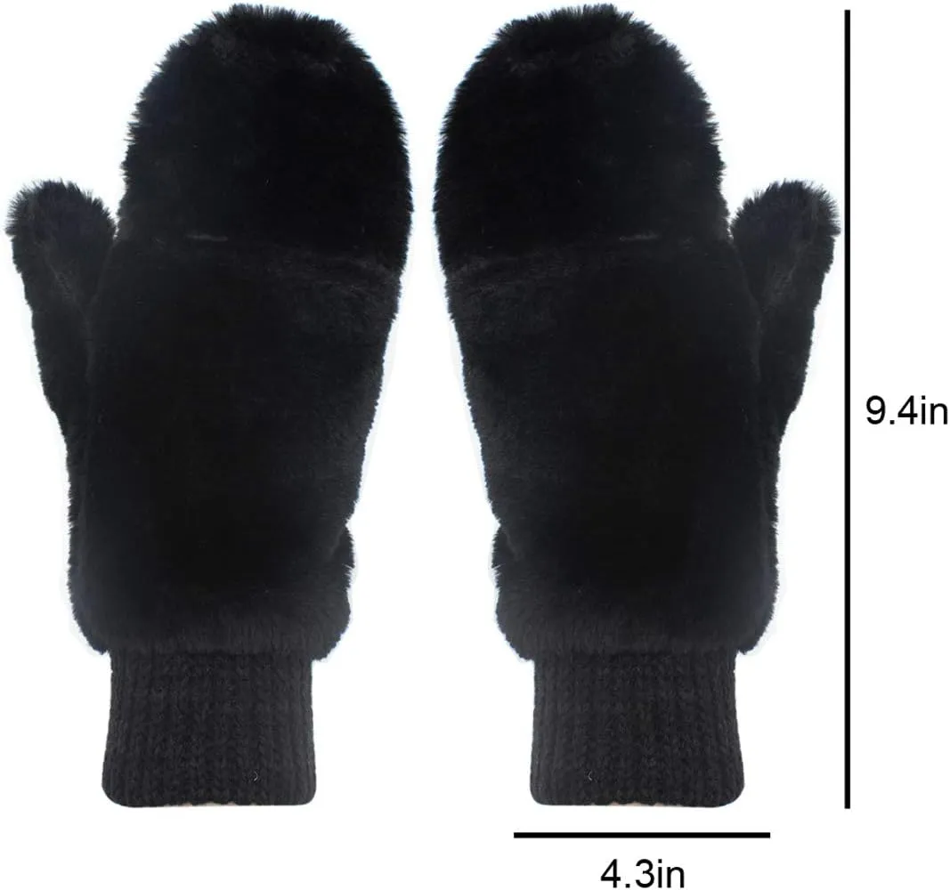 Eilova Unisex Winter Fluffy Gloves Mittens Windproof Fleece Plush Gloves with Warm Mitten Cover for Women Girls Boys