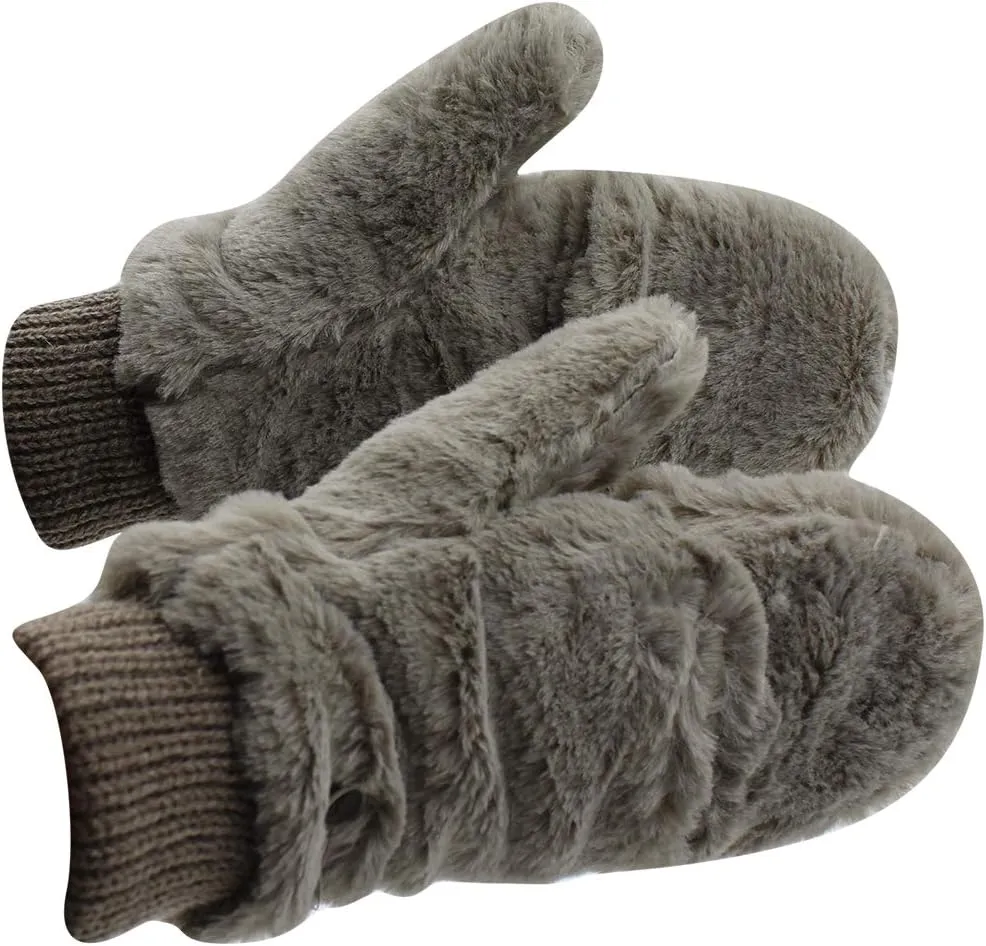 Eilova Unisex Winter Fluffy Gloves Mittens Windproof Fleece Plush Gloves with Warm Mitten Cover for Women Girls Boys