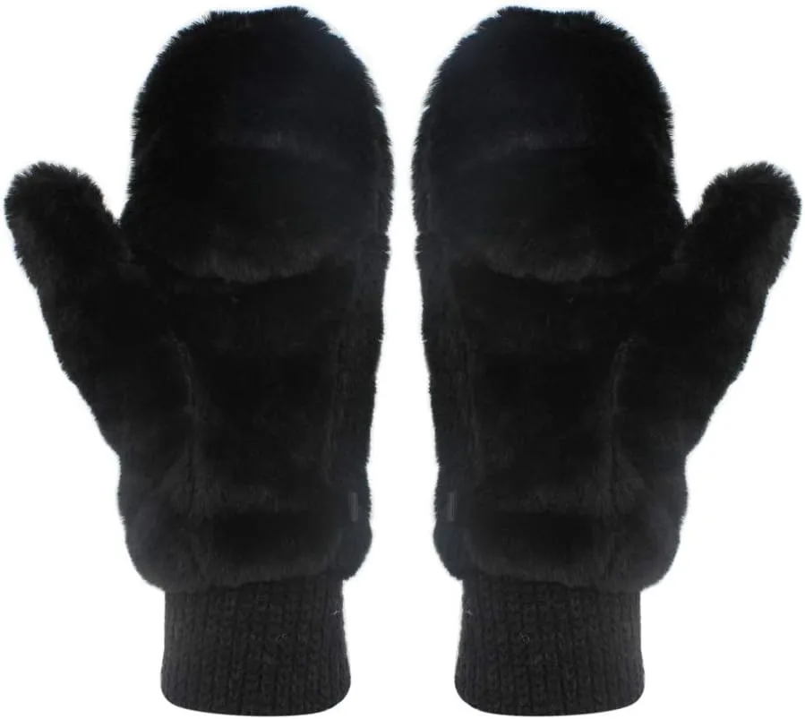 Eilova Unisex Winter Fluffy Gloves Mittens Windproof Fleece Plush Gloves with Warm Mitten Cover for Women Girls Boys
