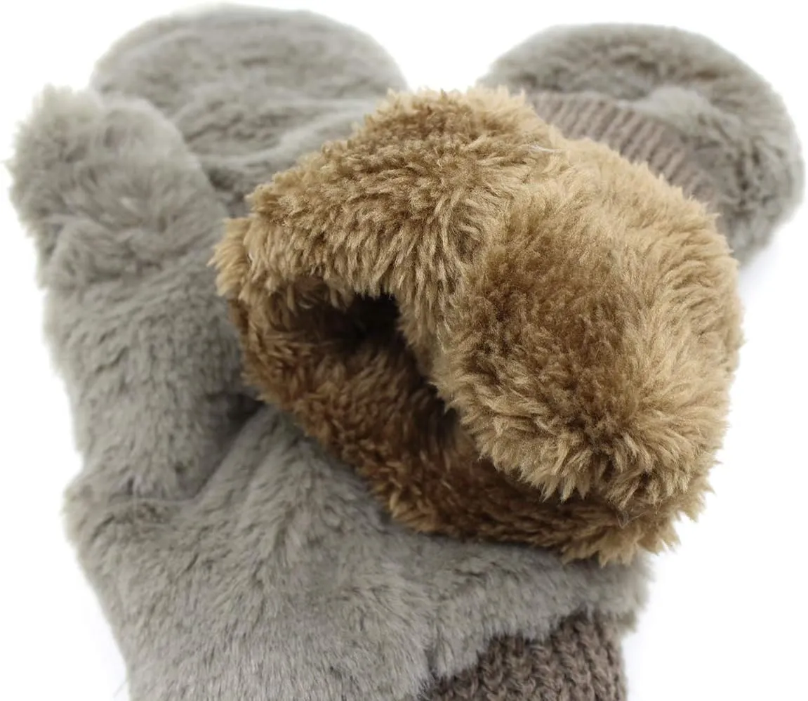 Eilova Unisex Winter Fluffy Gloves Mittens Windproof Fleece Plush Gloves with Warm Mitten Cover for Women Girls Boys