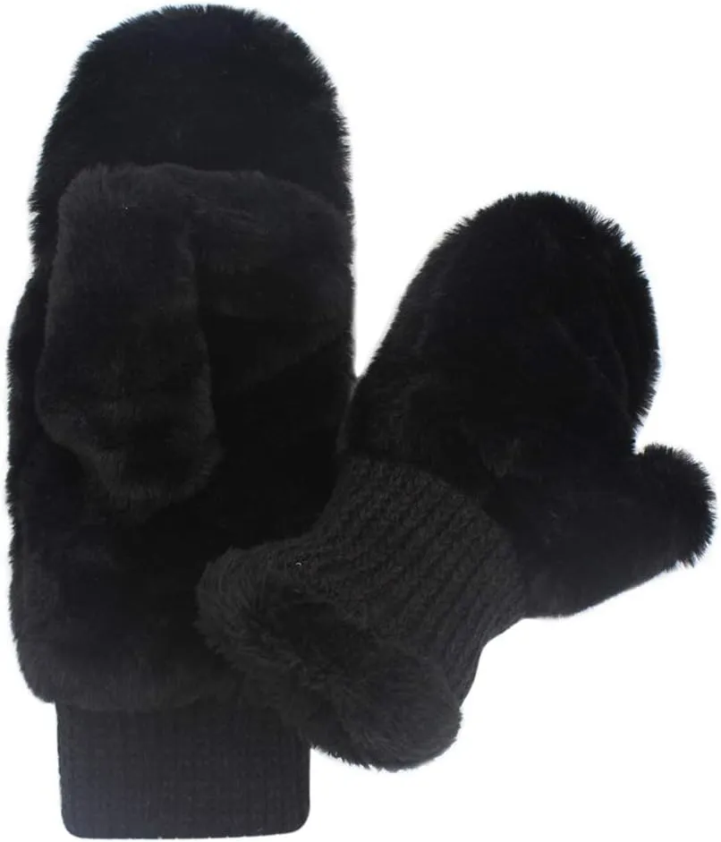 Eilova Unisex Winter Fluffy Gloves Mittens Windproof Fleece Plush Gloves with Warm Mitten Cover for Women Girls Boys