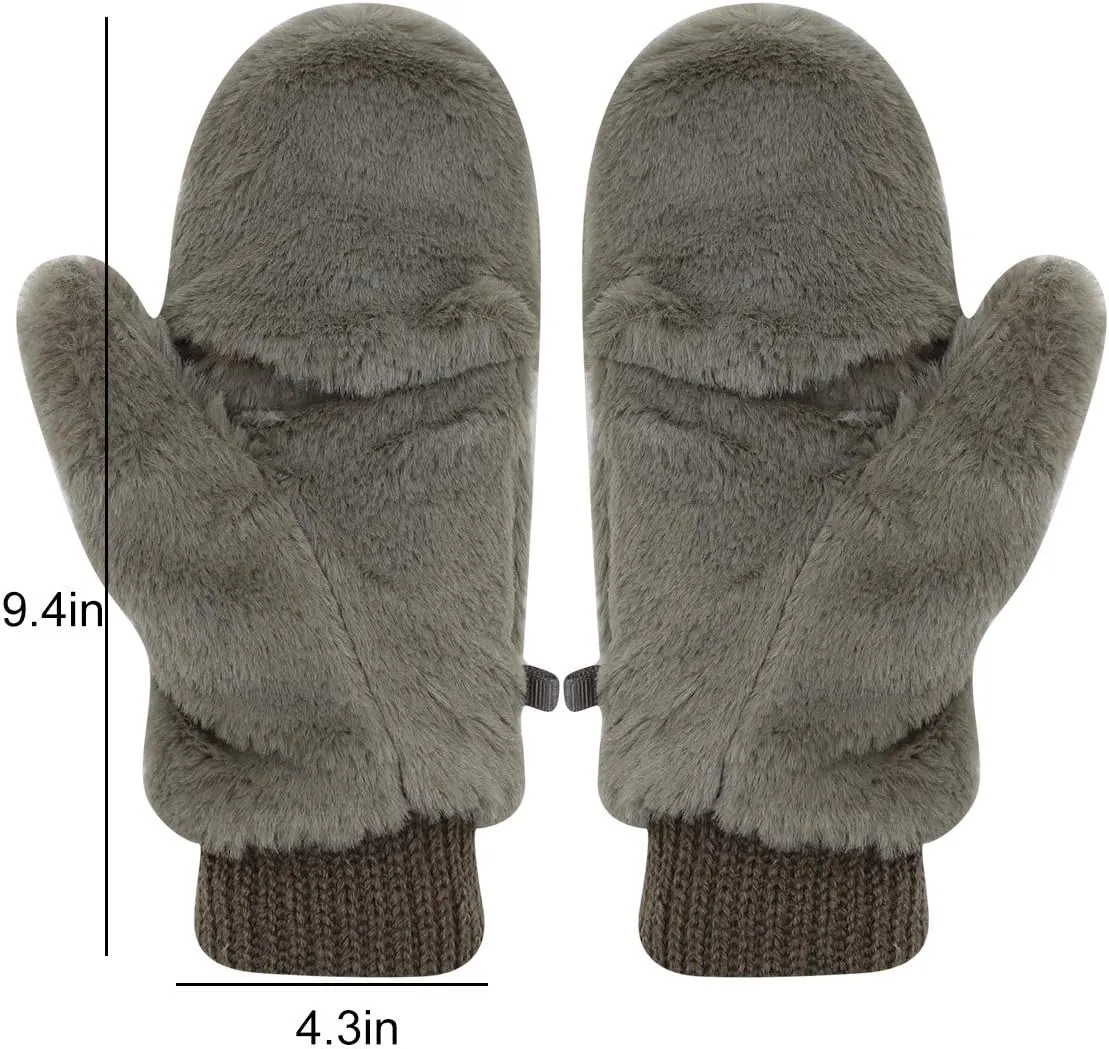 Eilova Unisex Winter Fluffy Gloves Mittens Windproof Fleece Plush Gloves with Warm Mitten Cover for Women Girls Boys