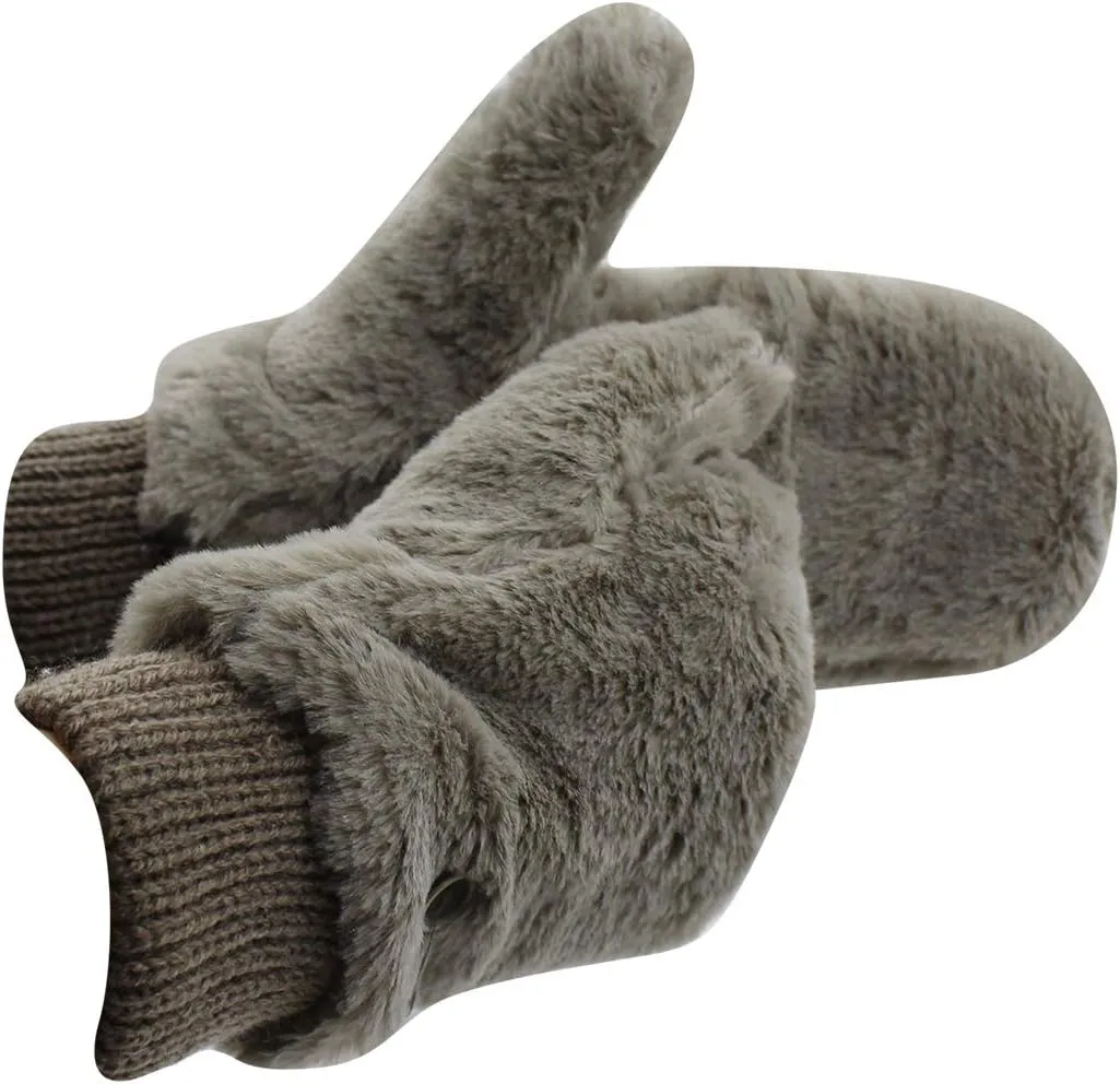 Eilova Unisex Winter Fluffy Gloves Mittens Windproof Fleece Plush Gloves with Warm Mitten Cover for Women Girls Boys