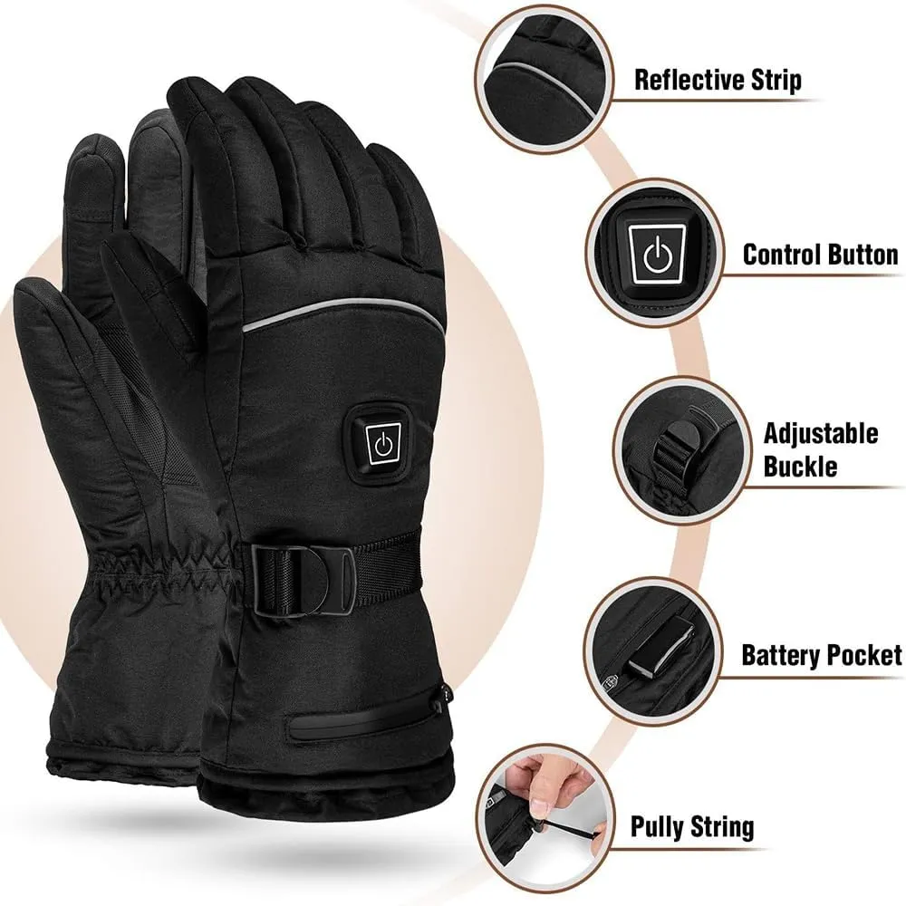 Electric Rechargeable Heated Gloves for Men Women with 3 Levels Heat Last 8 Hours, Winter Touchscreen Waterproof Gloves for Outdoor Hiking