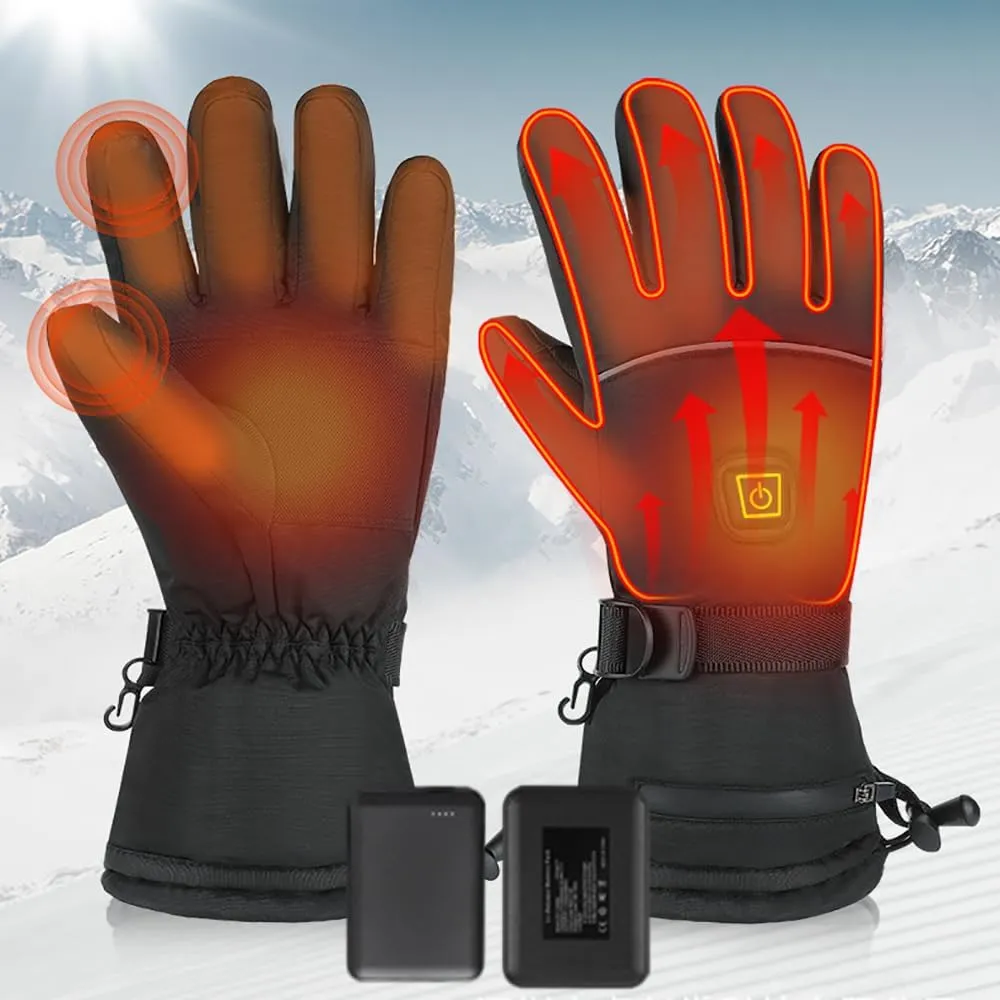 Electric Rechargeable Heated Gloves for Men Women with 3 Levels Heat Last 8 Hours, Winter Touchscreen Waterproof Gloves for Outdoor Hiking