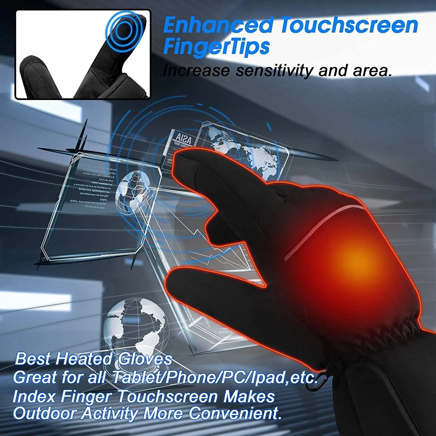 Electric Rechargeable Heated Gloves for Men Women with 3 Levels Heat Last 8 Hours, Winter Touchscreen Waterproof Gloves for Outdoor Hiking