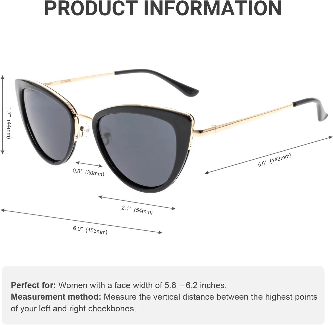 FAA'N Retro Big Frame Cat Eye Polarized Sunglasses Women with Spring Hinge