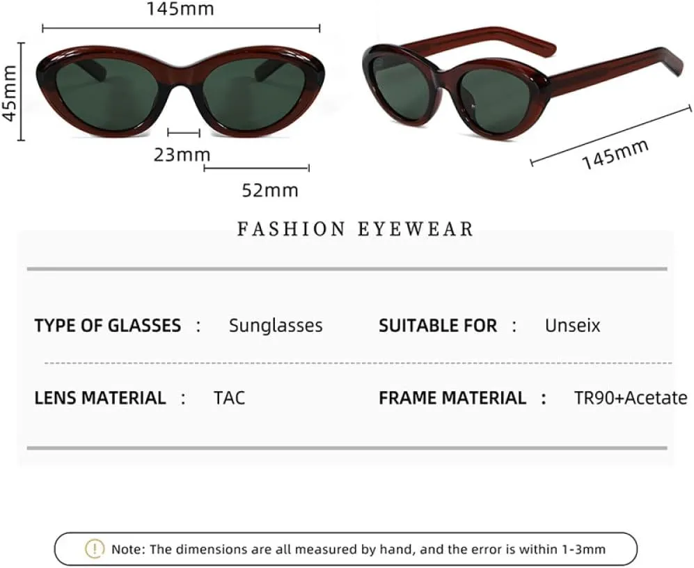 Fashion Oval Sunglasses Uv400 Black Brown Sun Glasses For Women Cat Eye Acetate
