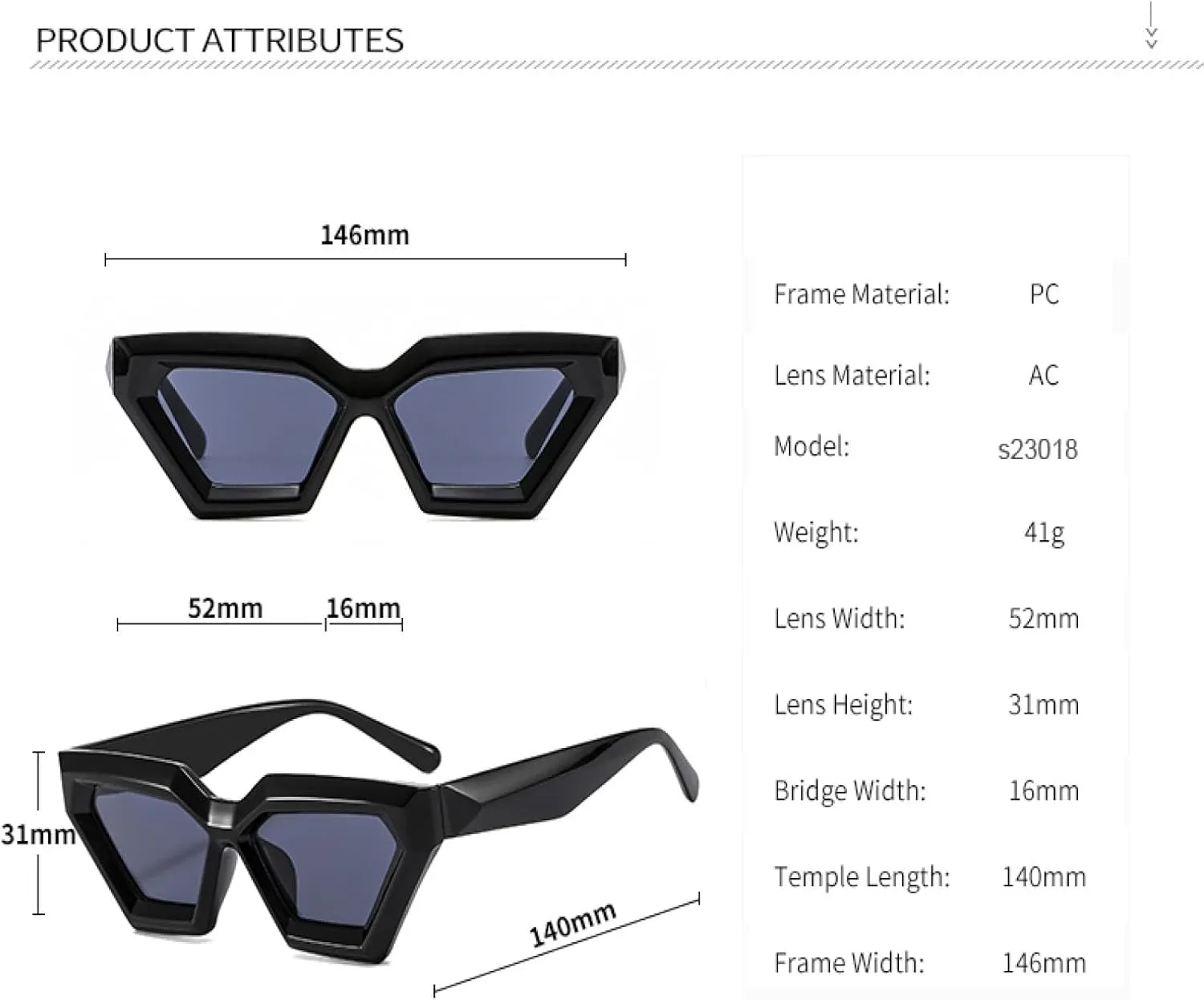 Fashion Retro Polygon Cat Eye Black Sunglasses Women Punk Uv400 Men
