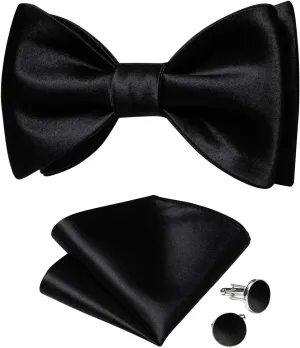 Fashion Silk Bow Ties For Man Accessories Solid Men Self-Tie Bowties Pocket Square Cufflinks Set Wedding
