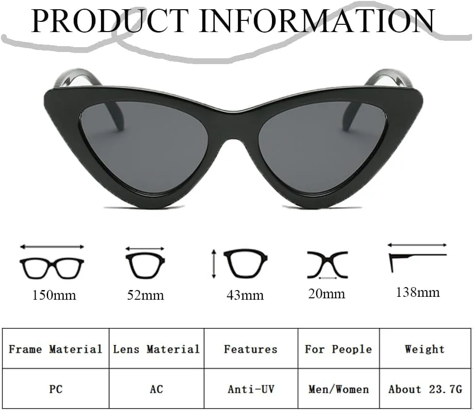 FBHLZ Women Cat Eye Sunglasses Retro women Narrow Cat Eye Sunglasses Goggles Retro Sun Glasses Summer Accessories