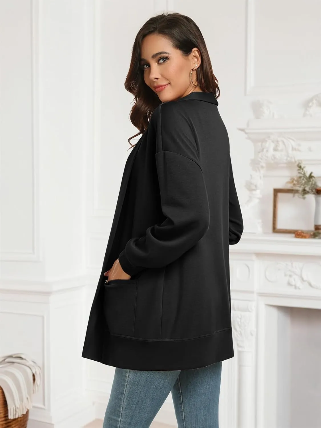 Feiersi Women's Open Front Cardigans Long Sleeve Casual with Pockets Knit Cardigan Soft Outwear