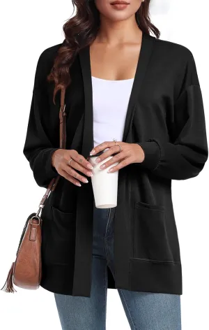 Feiersi Women's Open Front Cardigans Long Sleeve Casual with Pockets Knit Cardigan Soft Outwear