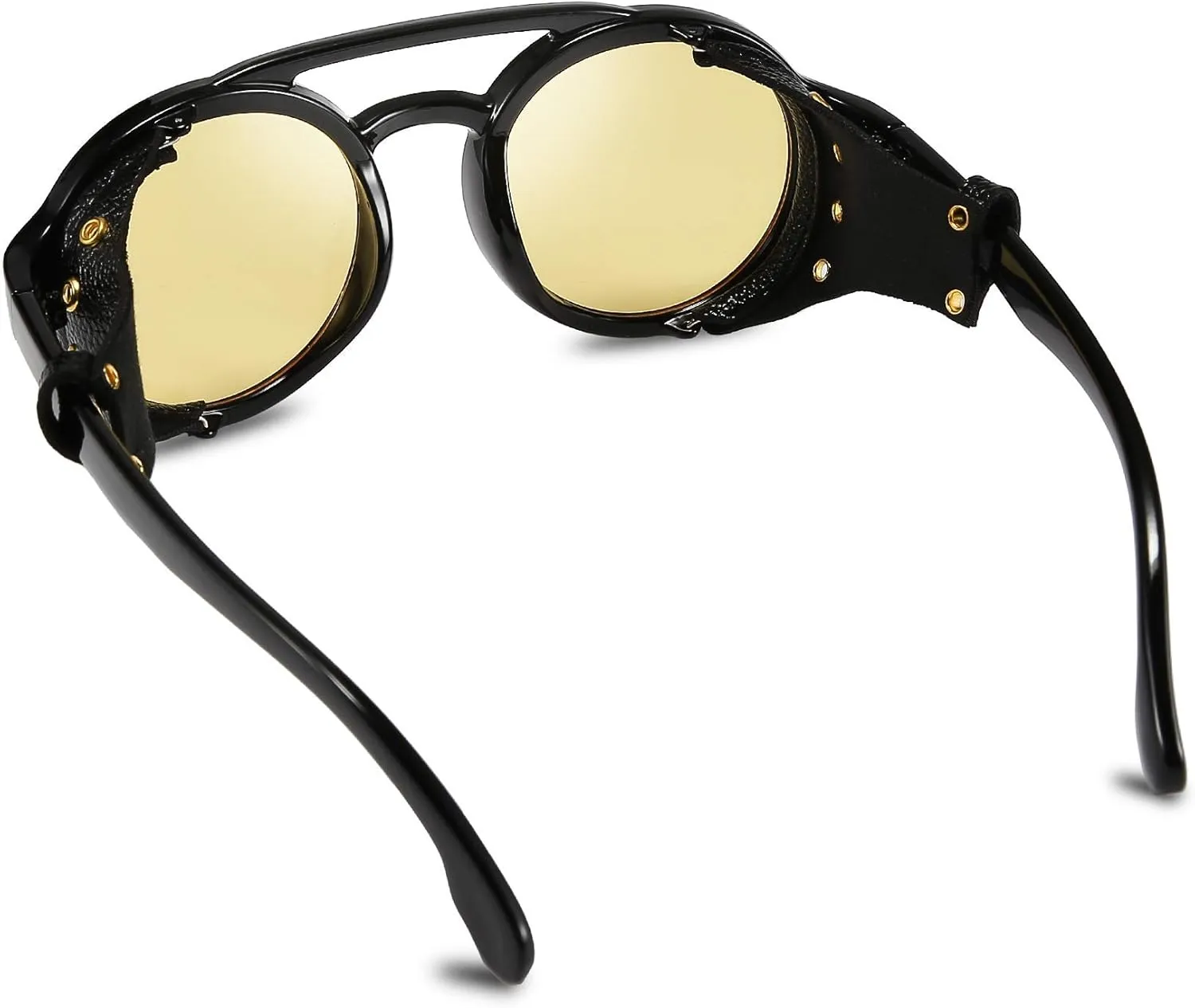 FEISEDY Retro Round Steampunk Sunglasses Women Men Vintage Eyewear Light Plastic Frame with Leatherwear B2532