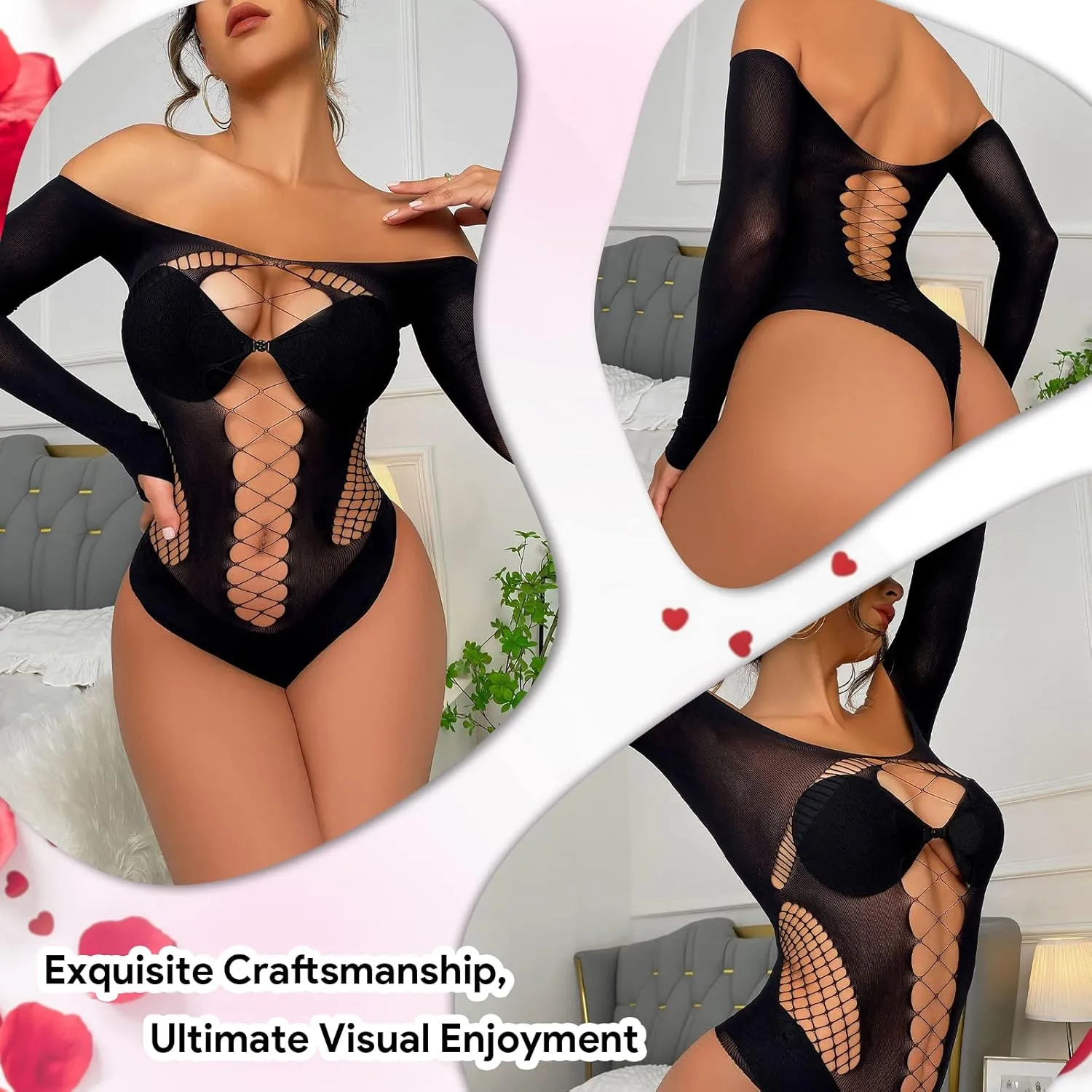 Fishnet Bodysuit Lingerie for Women Hollow Out Sparkle Rhinestone Rainbow Mesh See Through Bodysuits Party Club