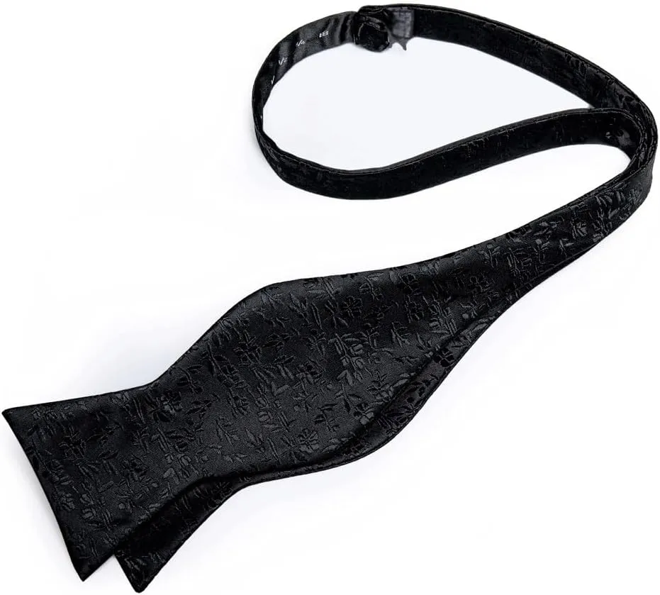 Floral Solid Self Tie Bow Tie Silk Formal Business Wedding Party Bowtie Handkerchief Set