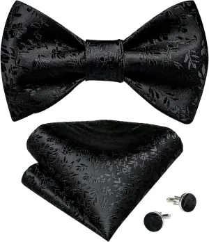 Floral Solid Self Tie Bow Tie Silk Formal Business Wedding Party Bowtie Handkerchief Set