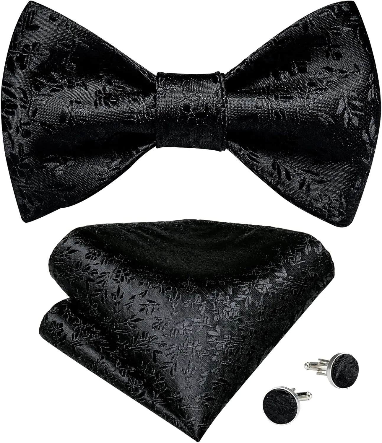 Floral Solid Self Tie Bow Tie Silk Formal Business Wedding Party Bowtie Handkerchief Set