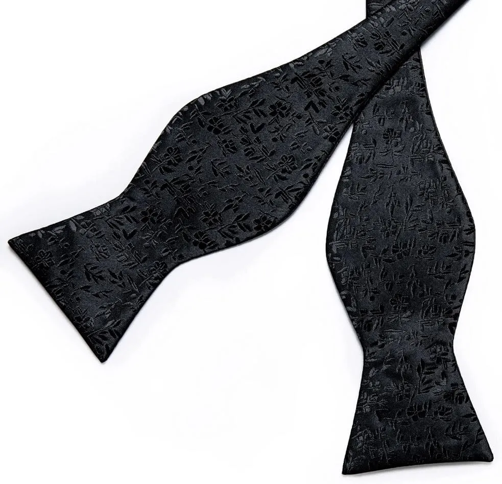 Floral Solid Self Tie Bow Tie Silk Formal Business Wedding Party Bowtie Handkerchief Set
