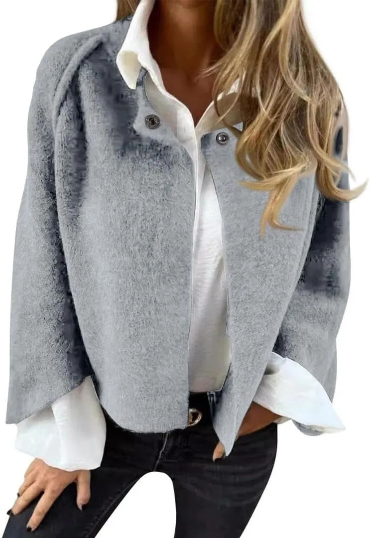 FMCHICO Women Cropped Wool Blend Pea Coat Short Jacket Peacoat Long Sleeve Button Down Crop Jacket