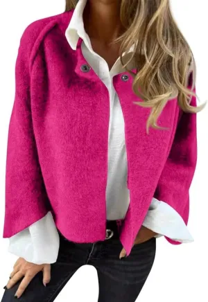 FMCHICO Women Cropped Wool Blend Pea Coat Short Jacket Peacoat Long Sleeve Button Down Crop Jacket