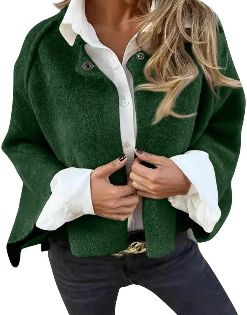 FMCHICO Women Cropped Wool Blend Pea Coat Short Jacket Peacoat Long Sleeve Button Down Crop Jacket