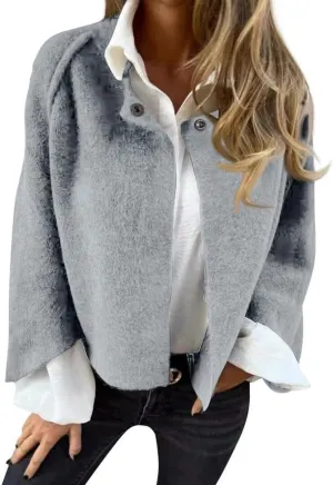 FMCHICO Women Cropped Wool Blend Pea Coat Short Jacket Peacoat Long Sleeve Button Down Crop Jacket