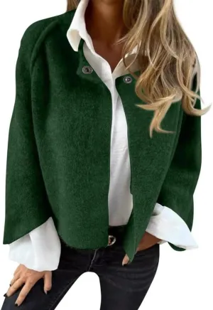 FMCHICO Women Cropped Wool Blend Pea Coat Short Jacket Peacoat Long Sleeve Button Down Crop Jacket