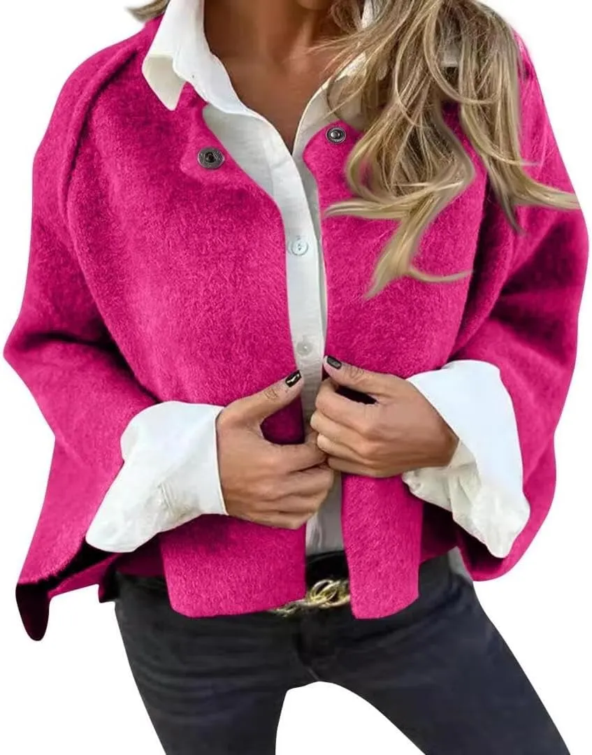 FMCHICO Women Cropped Wool Blend Pea Coat Short Jacket Peacoat Long Sleeve Button Down Crop Jacket
