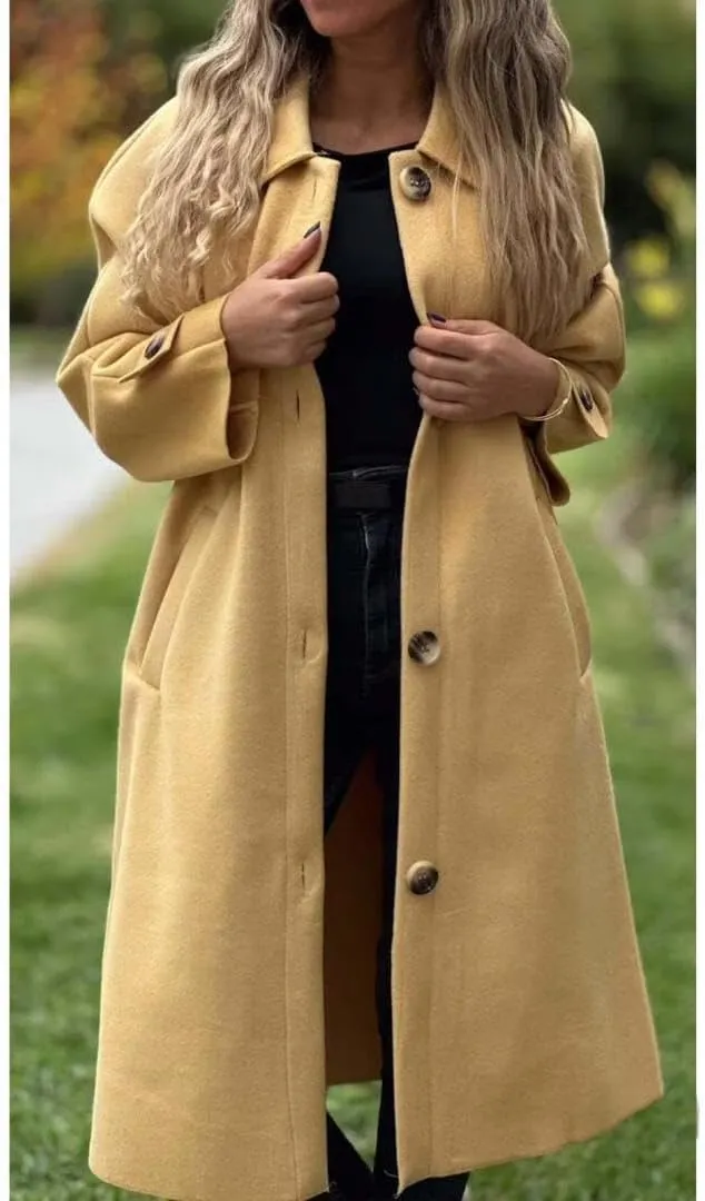 FMCHICO Women's Winter Wool Blend Coat Casual Notch Lapel Single-Breasted Peacoat