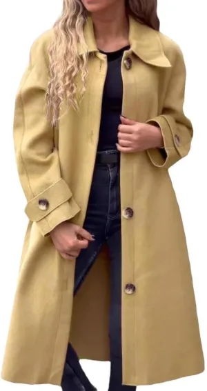 FMCHICO Women's Winter Wool Blend Coat Casual Notch Lapel Single-Breasted Peacoat