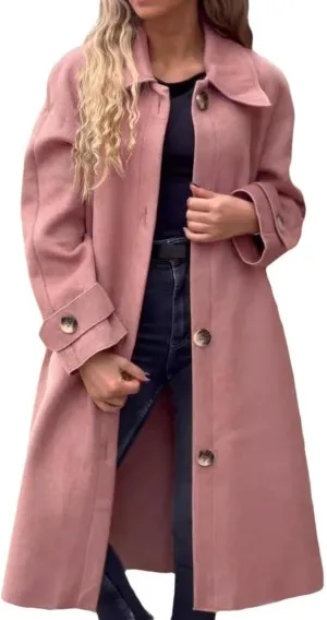 FMCHICO Women's Winter Wool Blend Coat Casual Notch Lapel Single-Breasted Peacoat