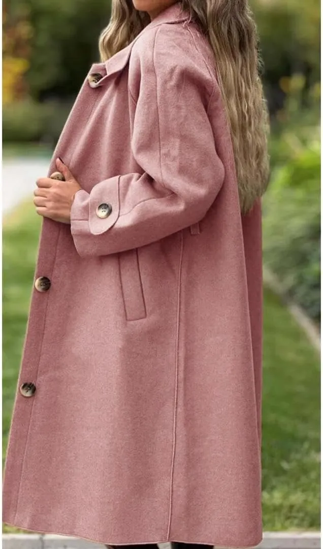 FMCHICO Women's Winter Wool Blend Coat Casual Notch Lapel Single-Breasted Peacoat