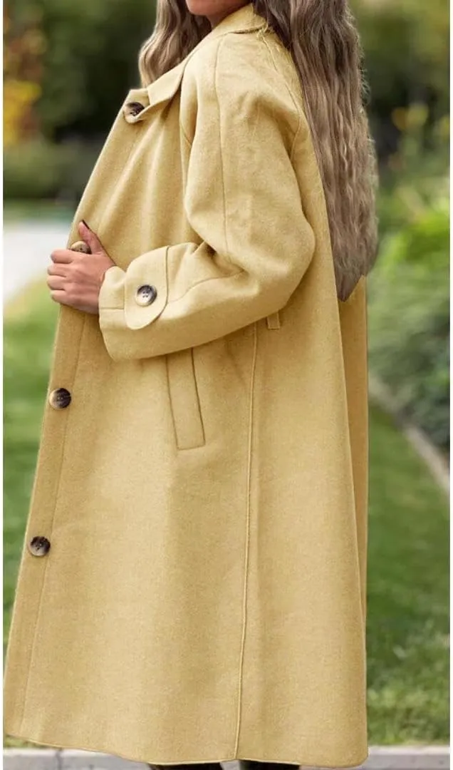 FMCHICO Women's Winter Wool Blend Coat Casual Notch Lapel Single-Breasted Peacoat