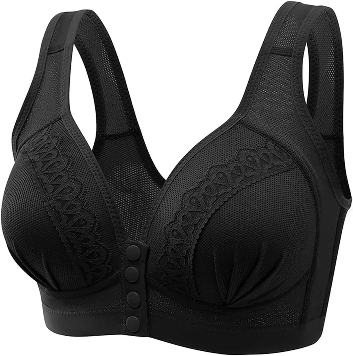 Front Closure Bras for Older Women Sexy Lace Button Bras Seamless Comfortable Push Up Plus Size Breathable Bralettes