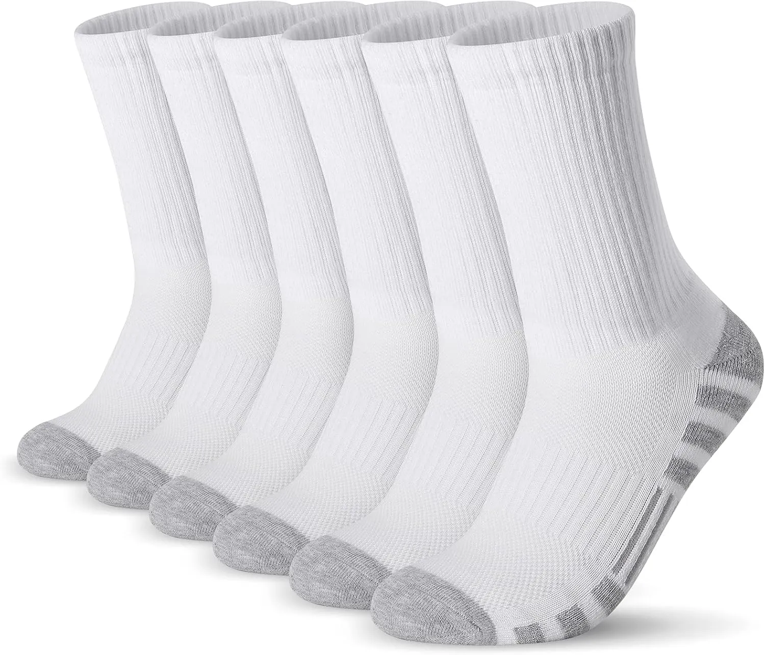 Generic Men’s and Women's Athletic Running Socks 6 Pairs, 10-13, White