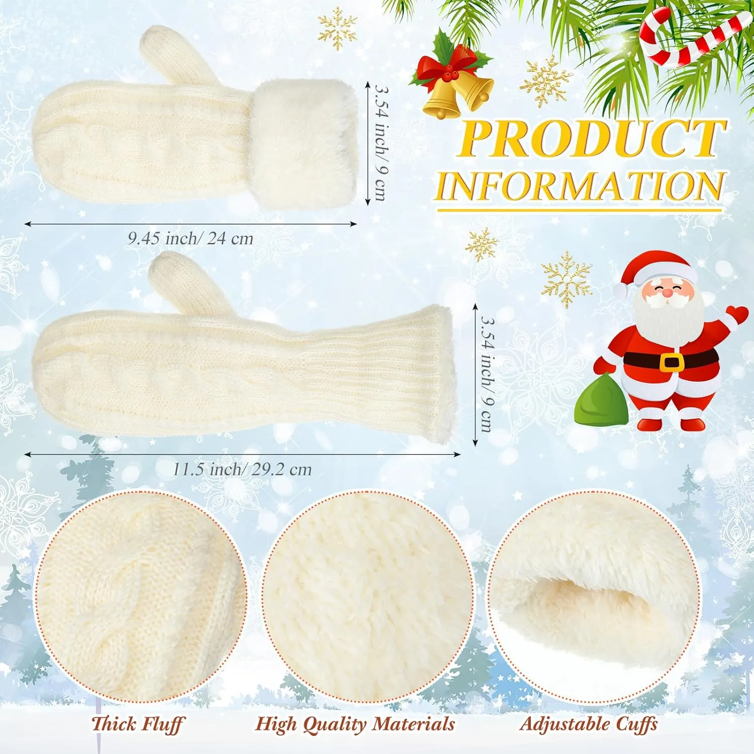 Geyoga Winter Warm Mittens for Women Cozy Thick Knitted Gloves Soft Lining Cold Weather Accessories Gifts