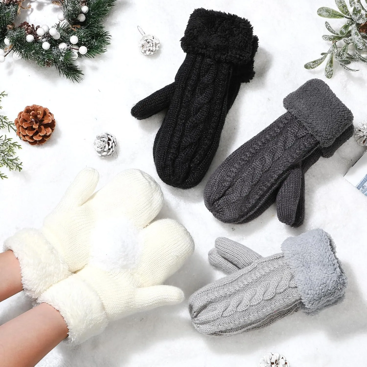 Geyoga Winter Warm Mittens for Women Cozy Thick Knitted Gloves Soft Lining Cold Weather Accessories Gifts