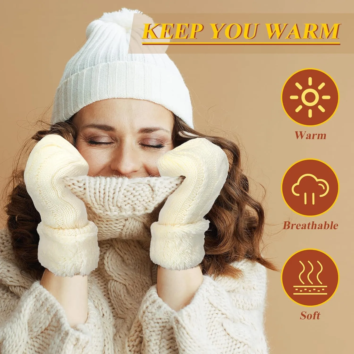 Geyoga Winter Warm Mittens for Women Cozy Thick Knitted Gloves Soft Lining Cold Weather Accessories Gifts