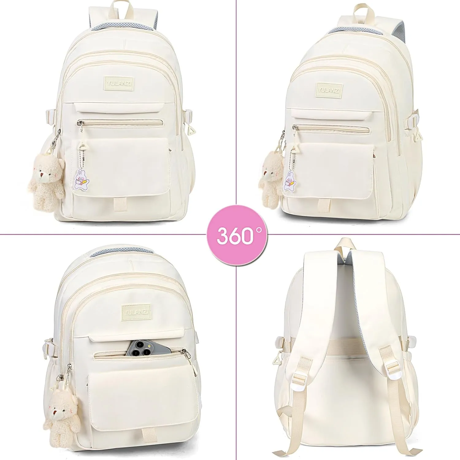 Girls Backpack for College High Middle School Student, Cute Aesthetic Bookbag for Teens Women with Accessories,Green