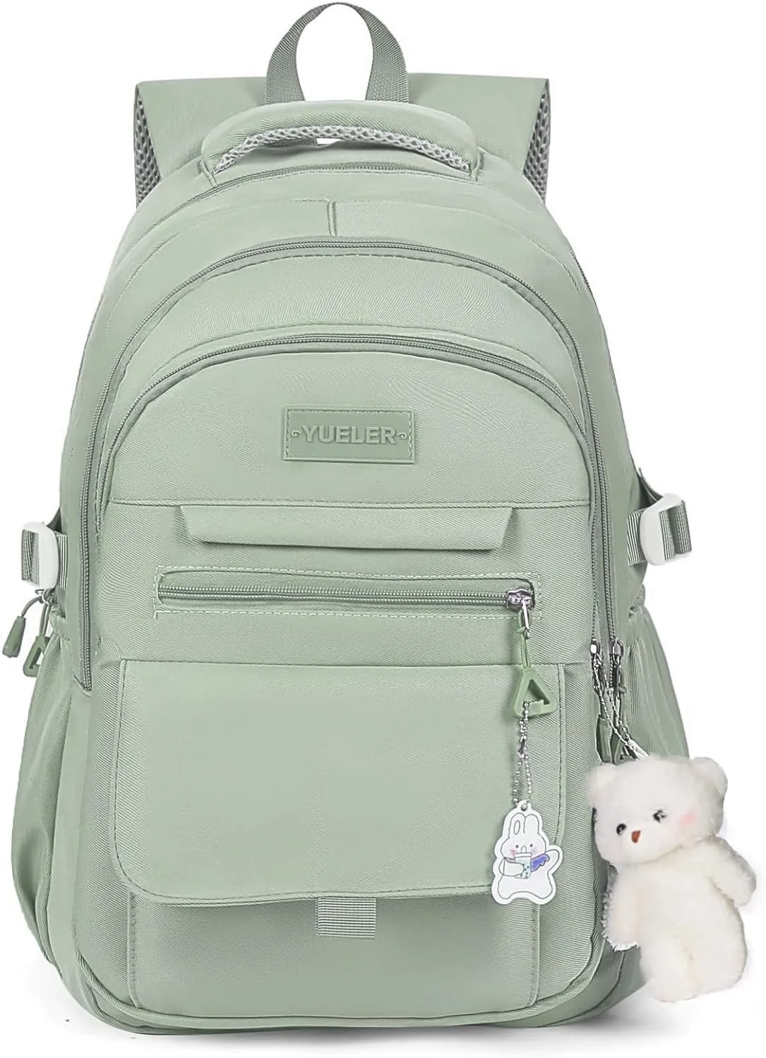 Girls Backpack for College High Middle School Student, Cute Aesthetic Bookbag for Teens Women with Accessories,Green