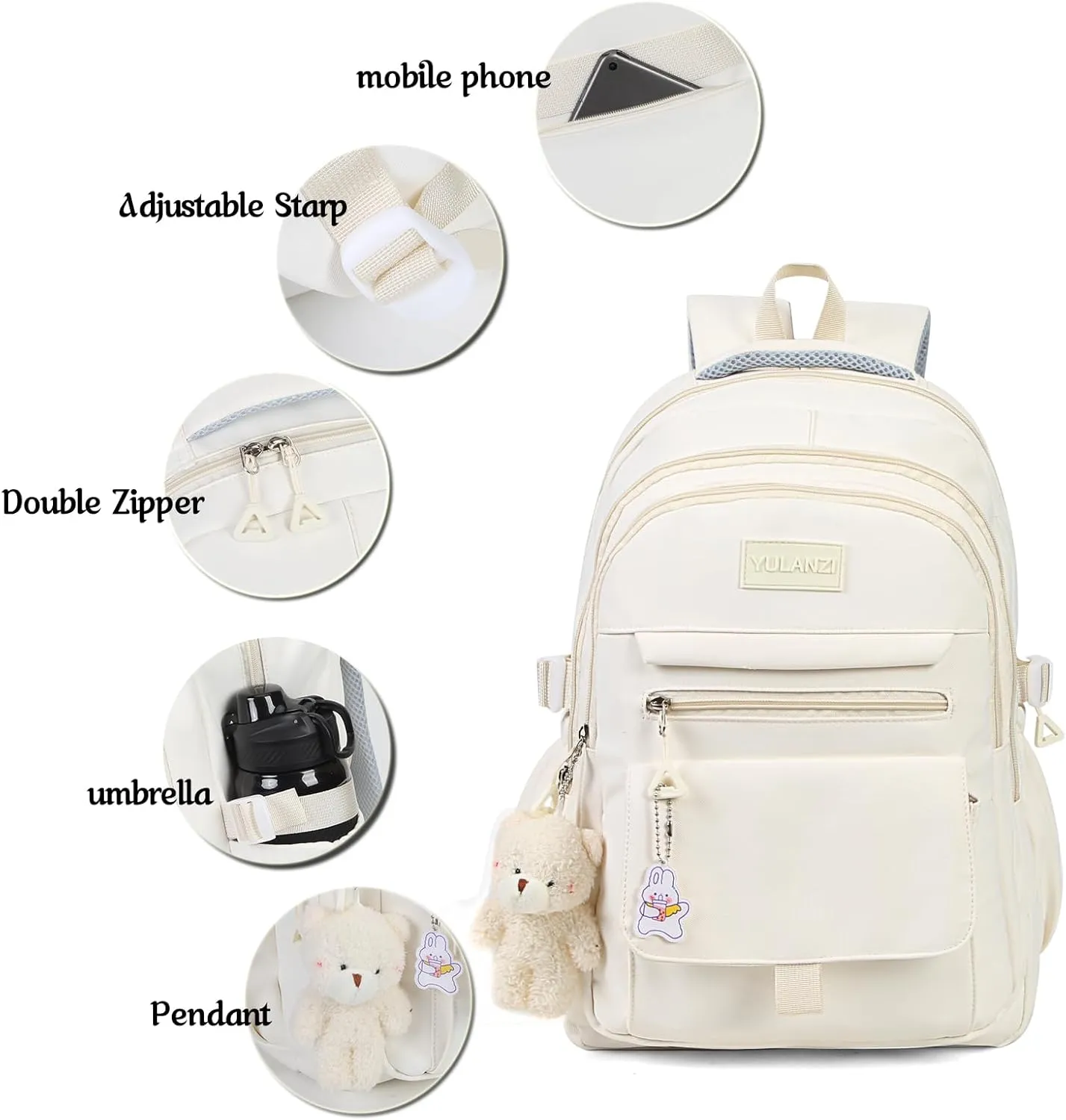 Girls Backpack for College High Middle School Student, Cute Aesthetic Bookbag for Teens Women with Accessories,Green