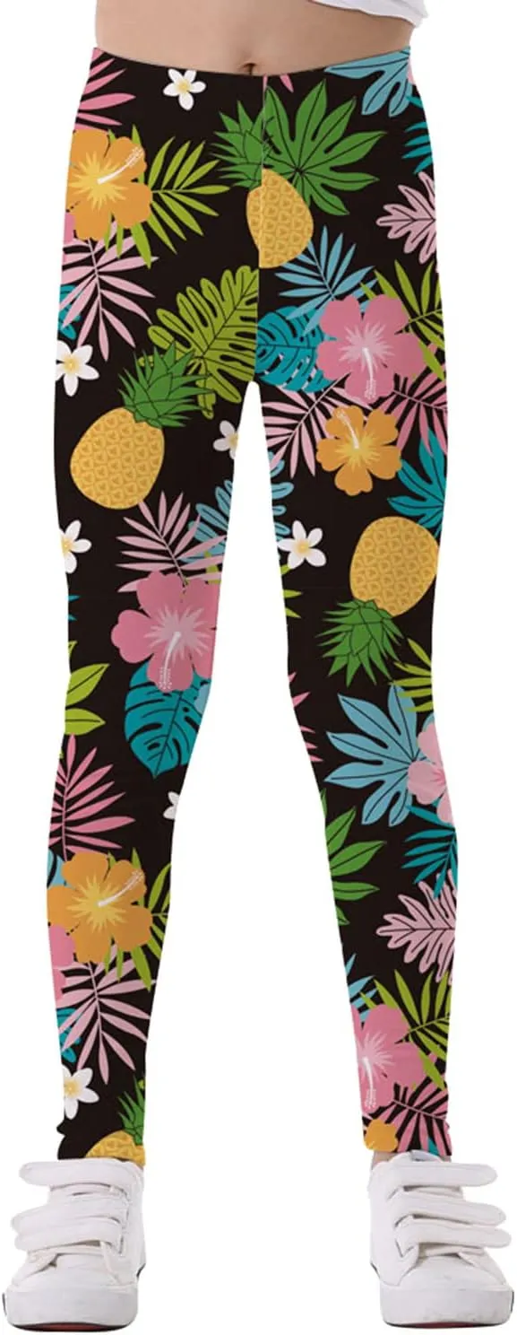 Girls' Printed Leggings Toddlers Active Stretch Leggings Little Kids Yoga Pants Performance Sports Tights