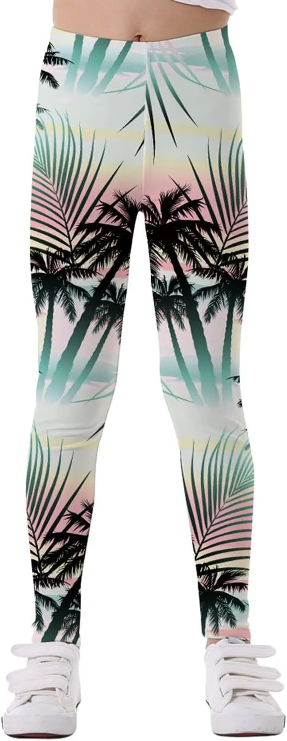 Girls' Printed Leggings Toddlers Active Stretch Leggings Little Kids Yoga Pants Performance Sports Tights