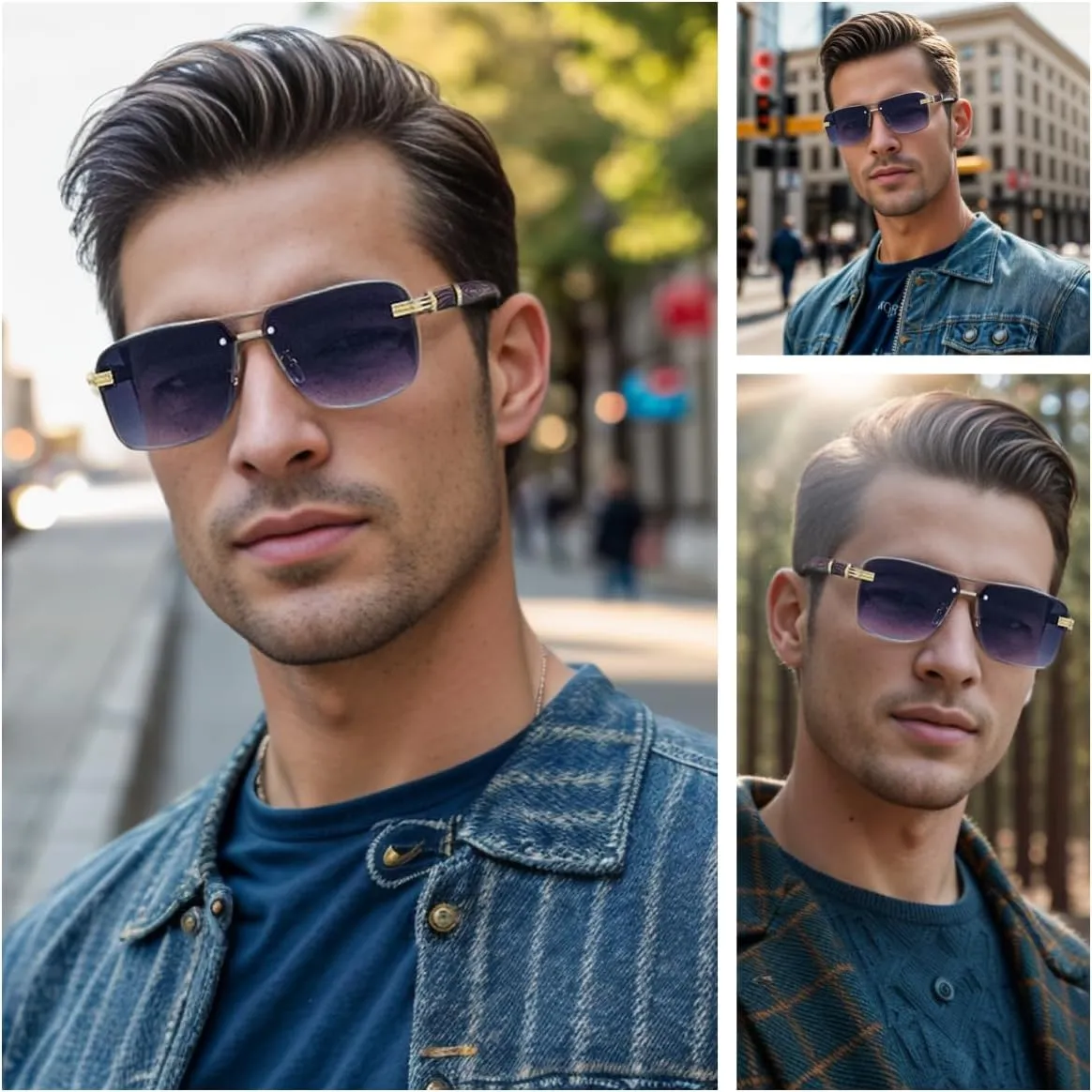 Gleyemor Mens Sunglasses Fashion Rimless Rectangle Sunglasses Square Frameless Sunglasses for Men