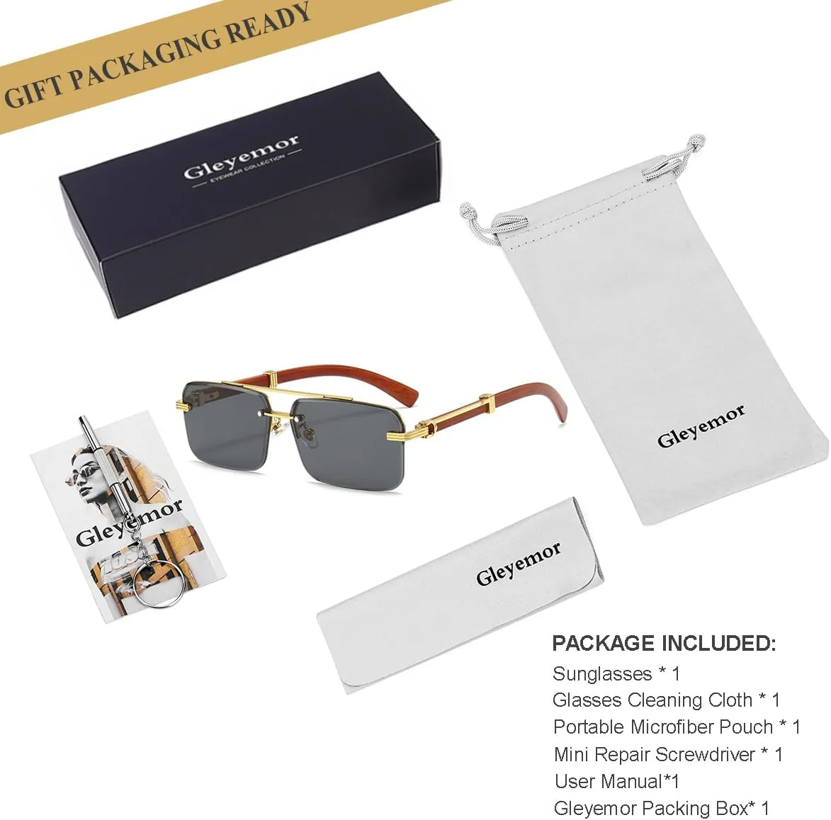 Gleyemor Mens Sunglasses Fashion Rimless Rectangle Sunglasses Square Frameless Sunglasses for Men