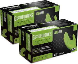 GLOVEWORKS HD Green Nitrile Gloves, 8 mil Nitrile Gloves Medium-XXL Sizes, Nitrile Disposable Gloves with Raised Diamond Grip